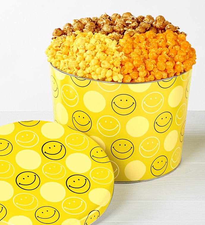 The Popcorn Factory Smiley Face 3 Way Tin 2G