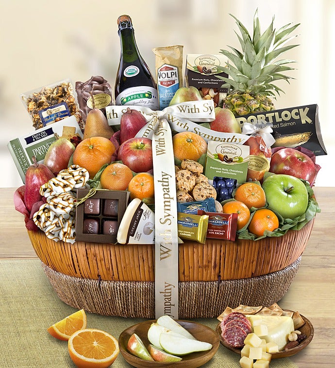 With Sympathy Fruit & Sweets Gift Basket