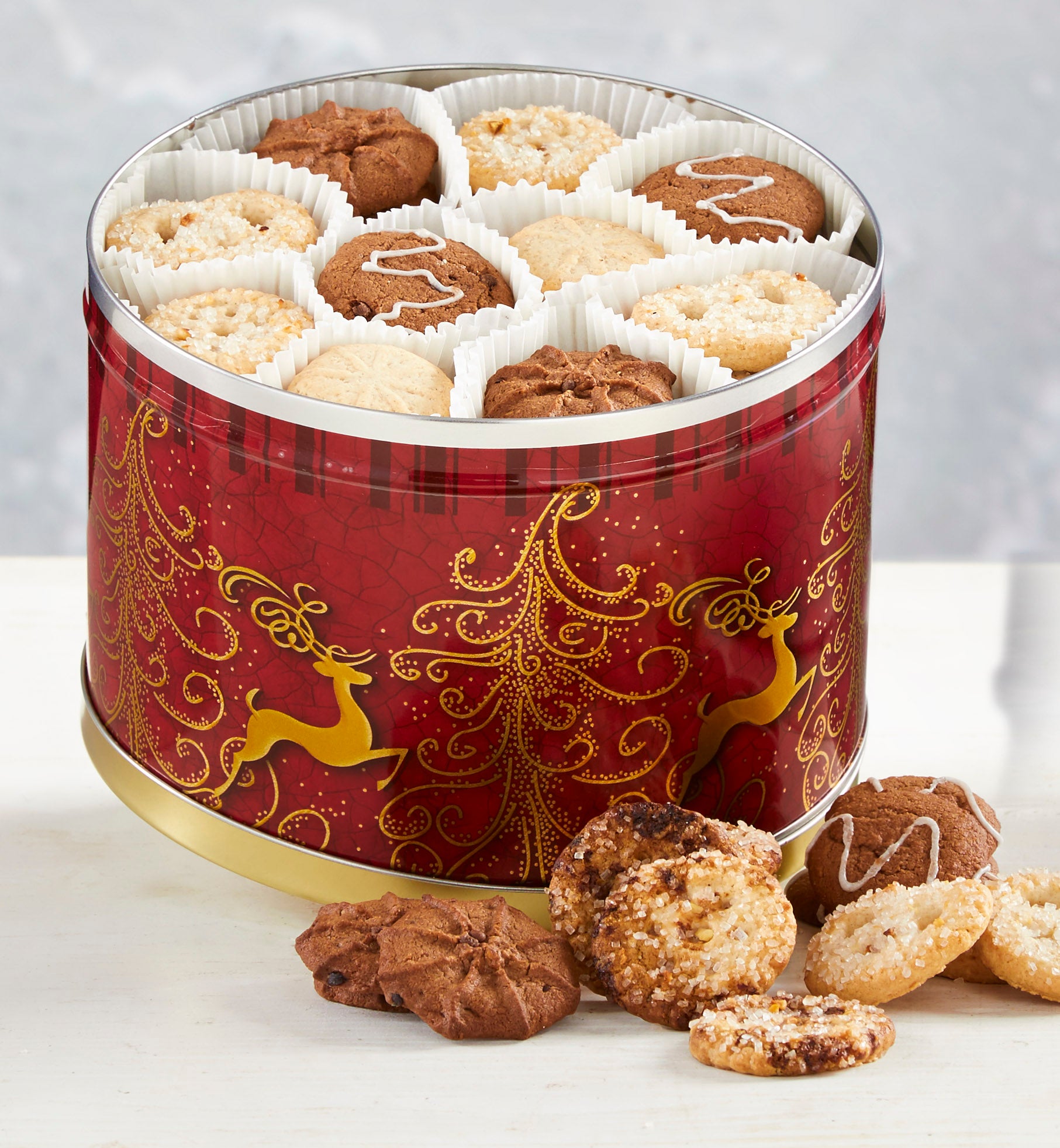 Reindeer Tin with Assorted Holiday Cookies