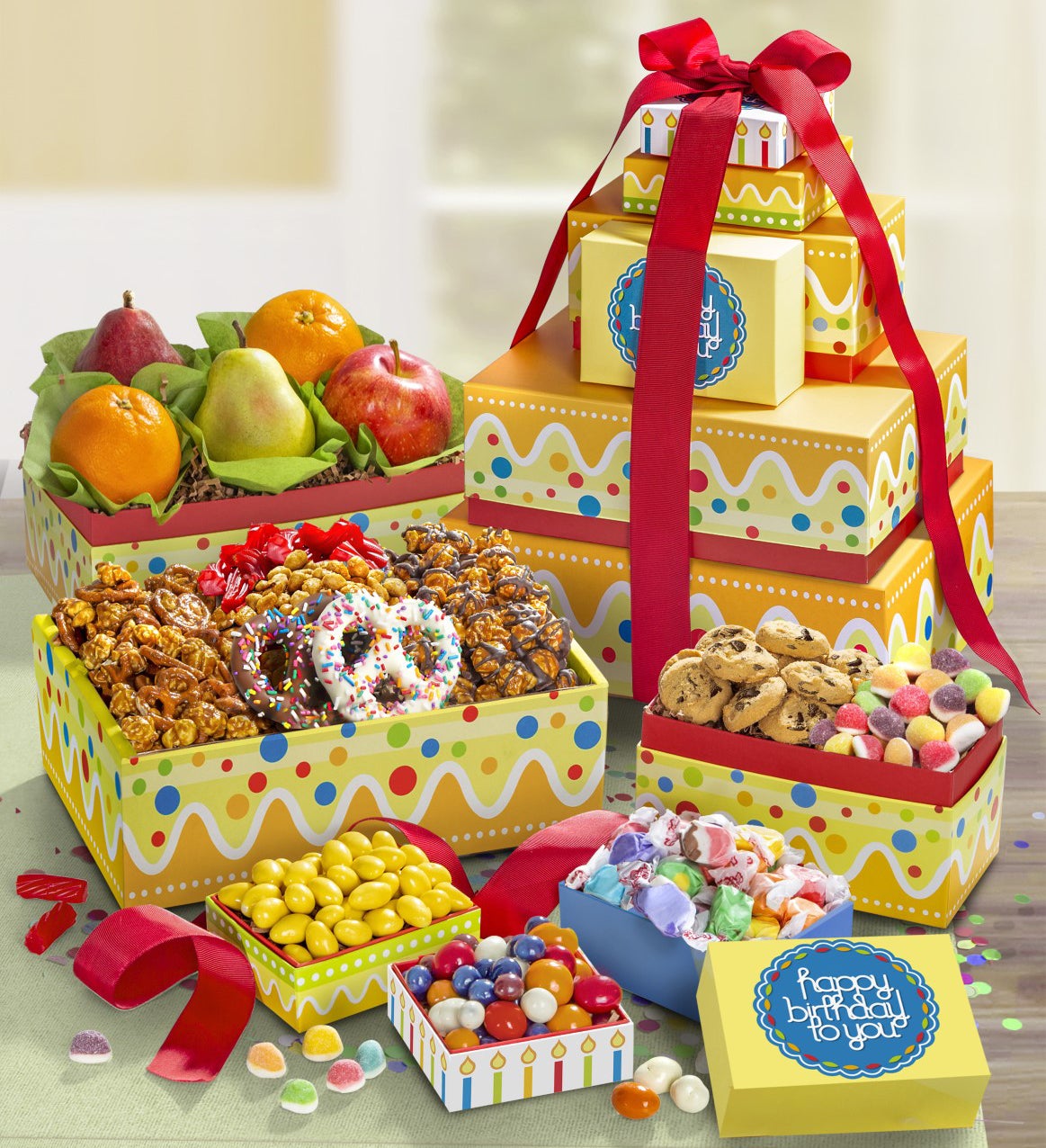 Happy Birthday Fresh Fruit & Sweets Tower