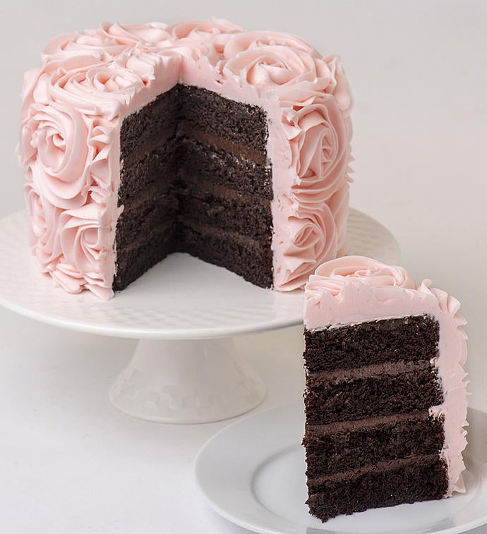 Pink Rose Buttercream Frosted Chocolate Cake