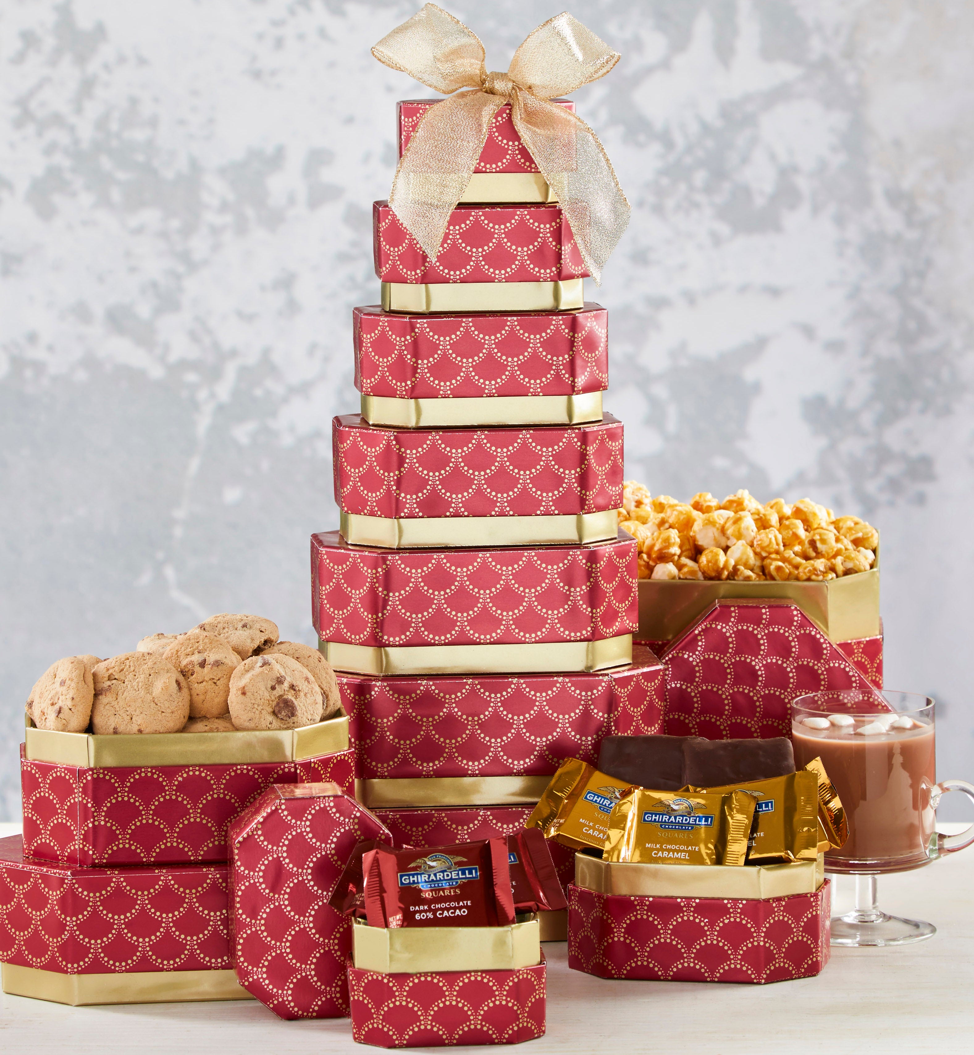 Golden Elegance Gift Tower with Ghirardelli