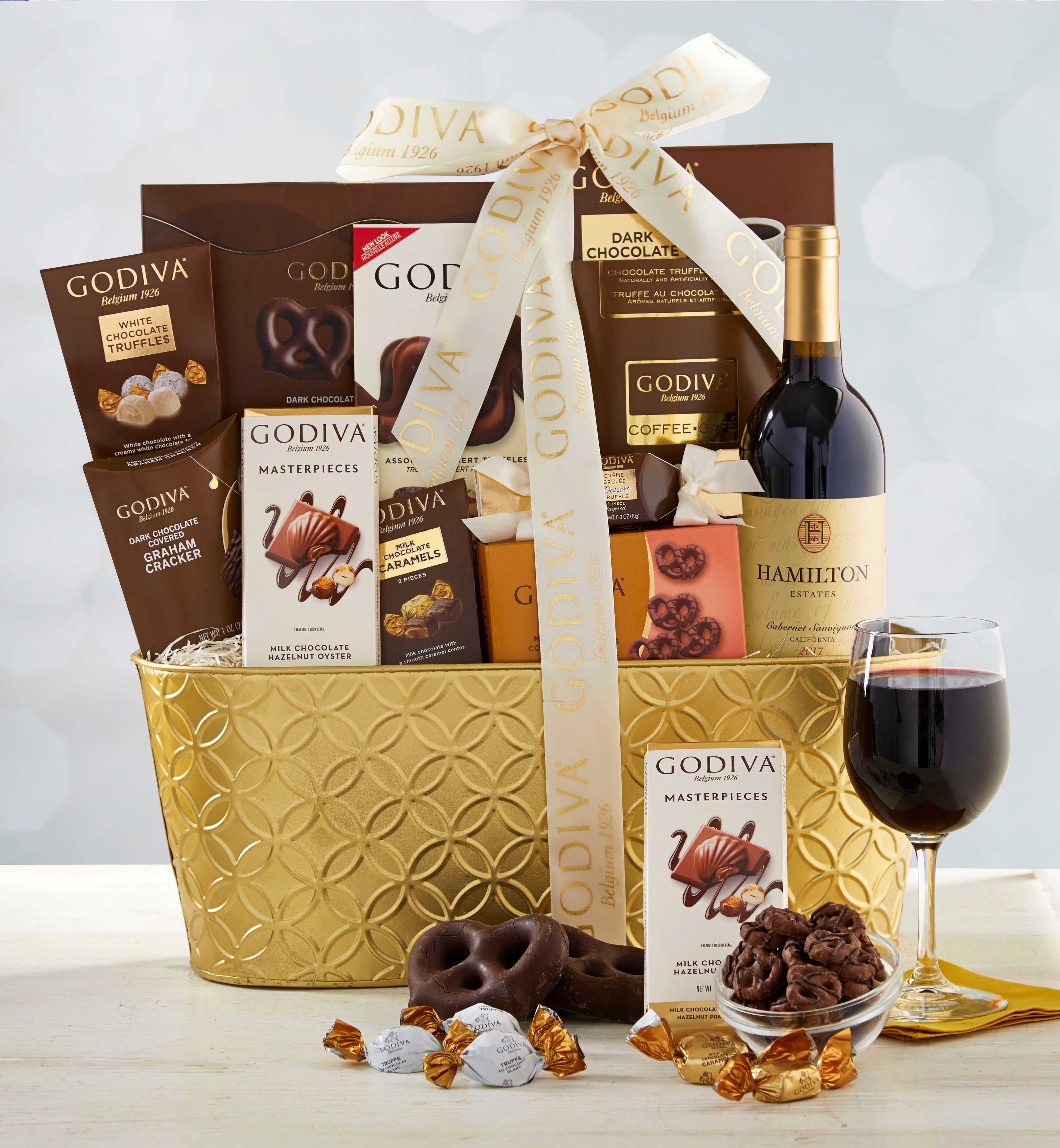 Godiva Decadence Gift Basket with Cabernet Wine